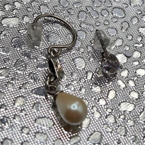 "5/$25" Mismatched Pearl Rhinestone Crystal Silvertone Dangle & Stud Earrings - Picture 2 of 5